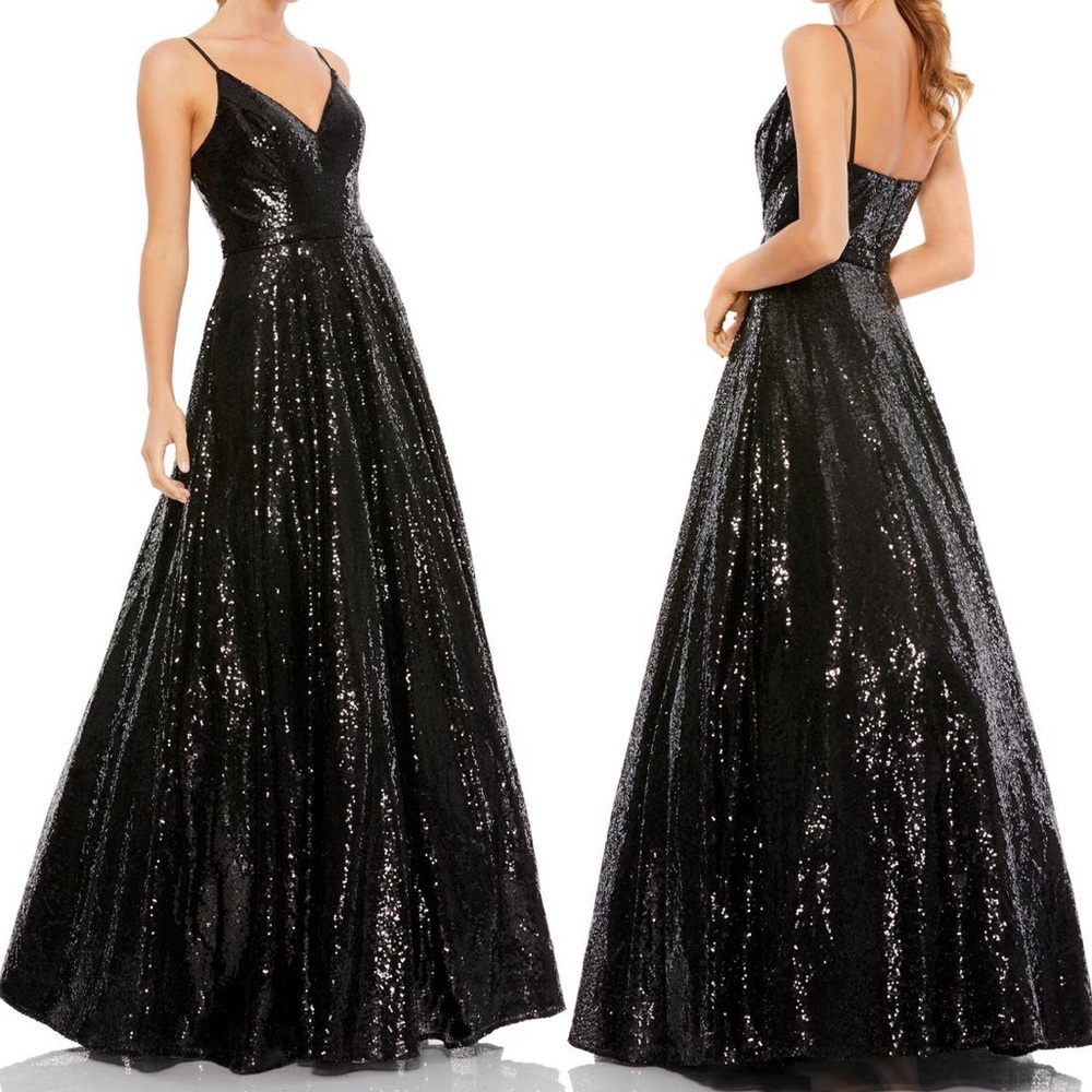 Ieena for Mac Duggal Sequin Ballgown - Size 16, Black Sequin